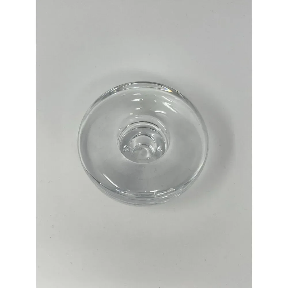 Dansk Lead Crystal Candle Taper Holder Heavy MCM Round 2.5” Tall 3.75” Wide